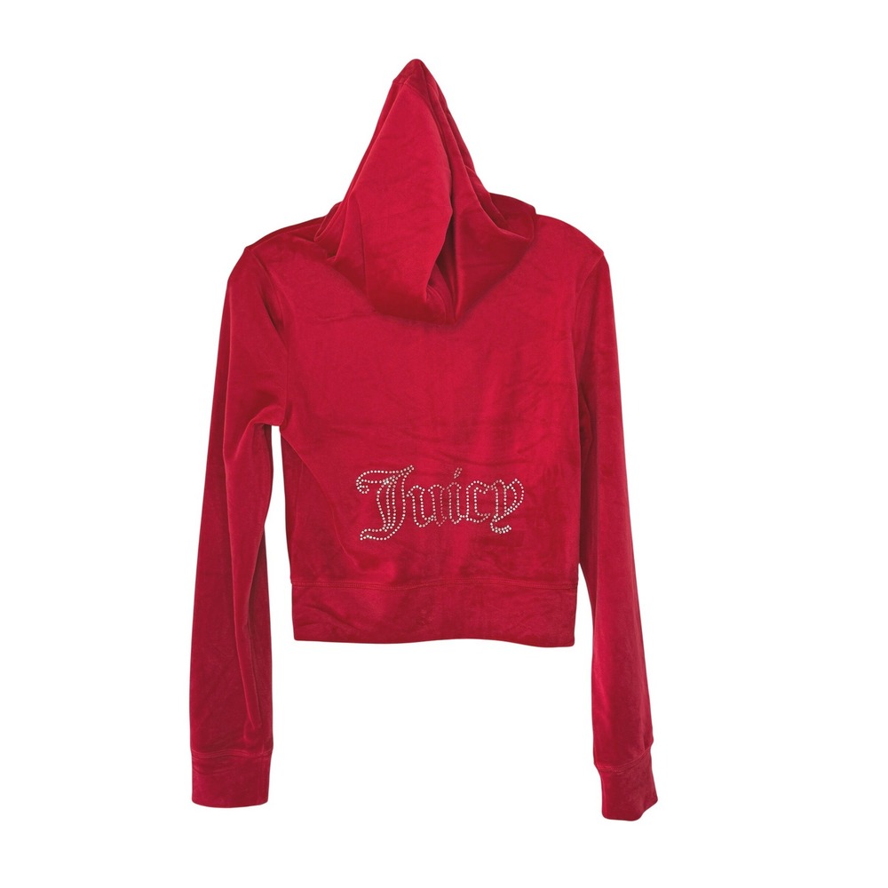 Juicy Couture Red Velour Rhinestone Logo Zip Up Hoodie Small Full Zip McBling